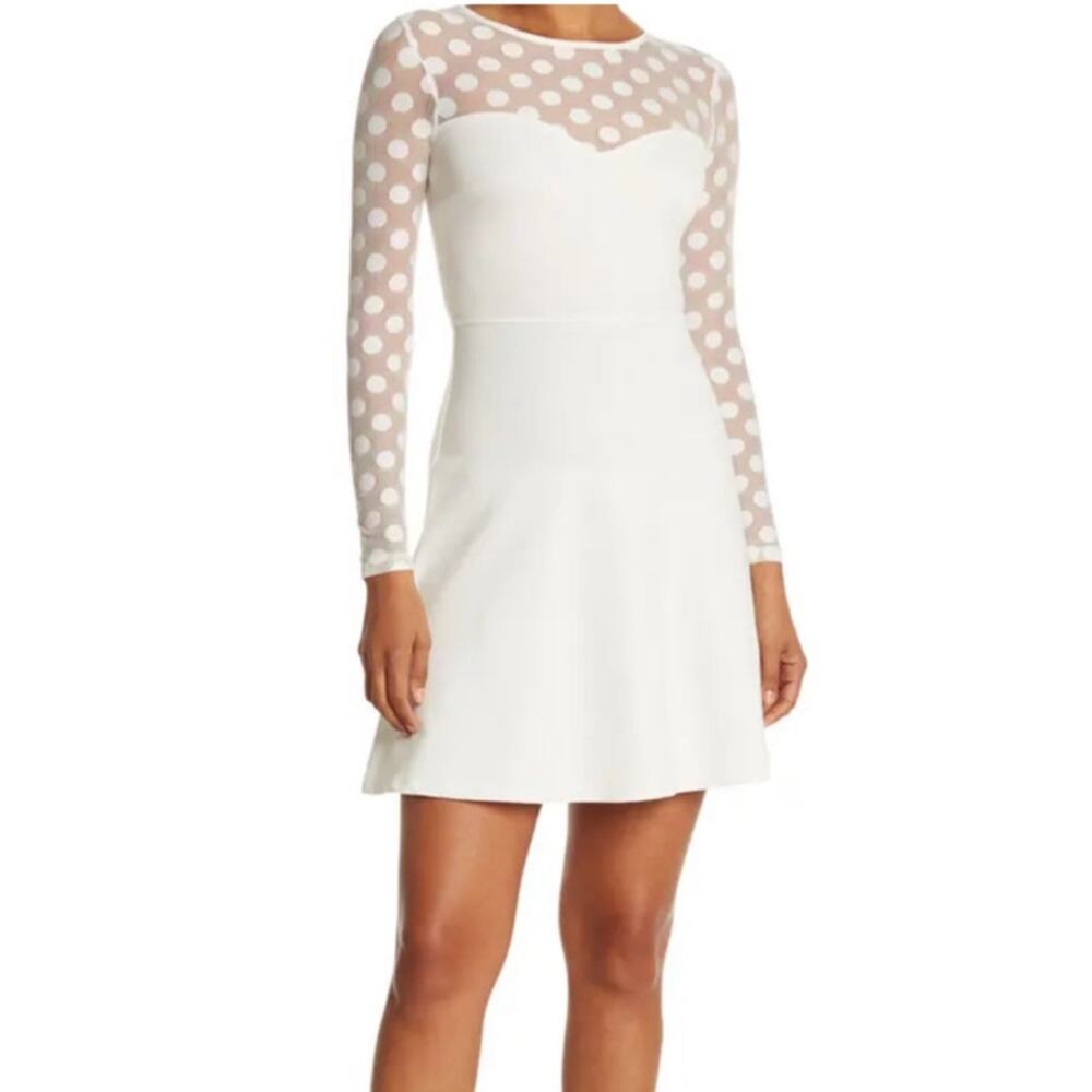 Love by Design Women's Long Sleeve Mesh Polka Dot Mini Dress White Medium